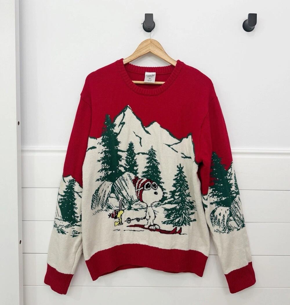 Unisex Ugly Holiday Christmas Sweater Peanuts Red Size XL